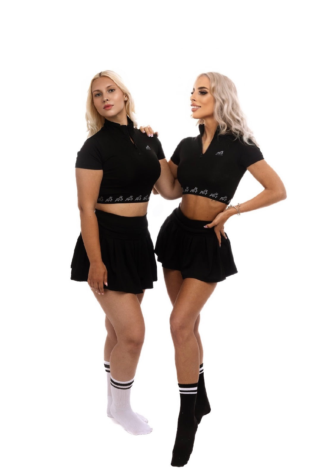 Minimalist black mini skirt with built-in hidden shorts for comfort and coverage, designed for modern luxury and active urban living.